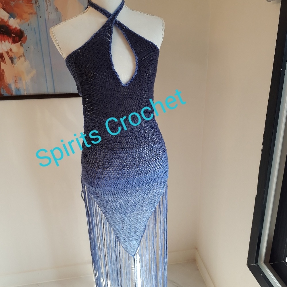 Sexy, Crochet,  blue ombre halter dress